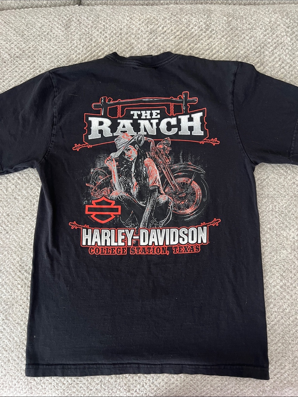 Harley-Davidson Black Tee with Red and White 'The Ranch' Graphic